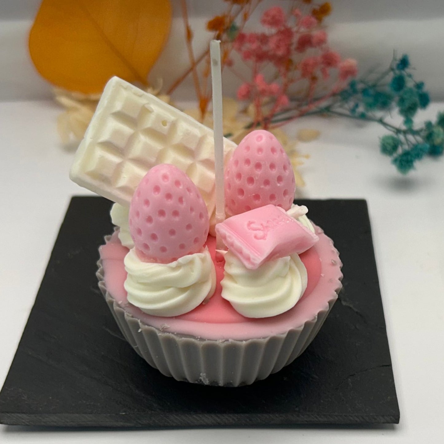 Kerze - Erdbeercupcake