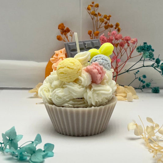 Kerze - Cupcake mit Eiskugeln