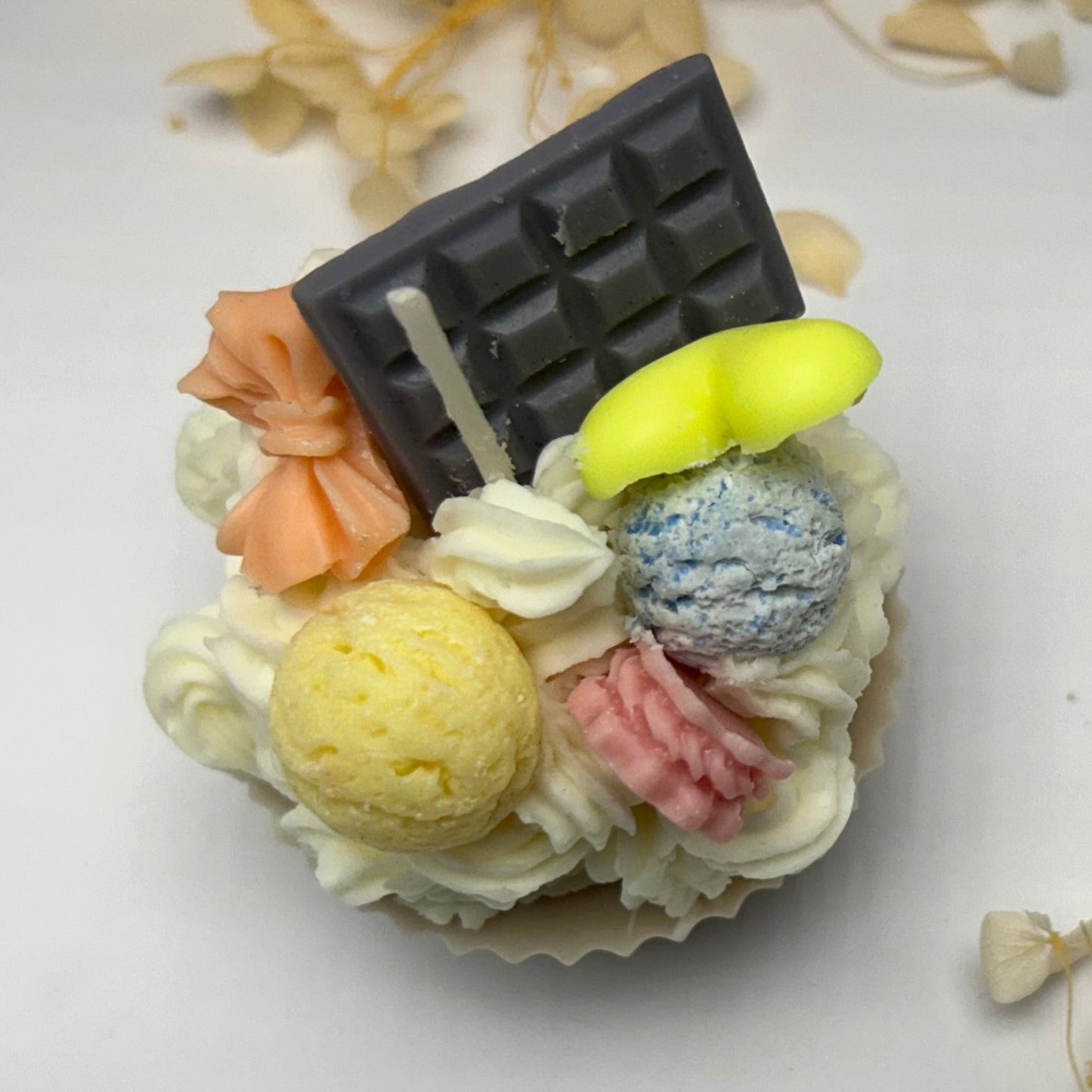Kerze - Cupcake mit Eiskugeln