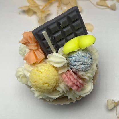 Kerze - Cupcake mit Eiskugeln