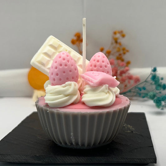 Kerze - Erdbeercupcake