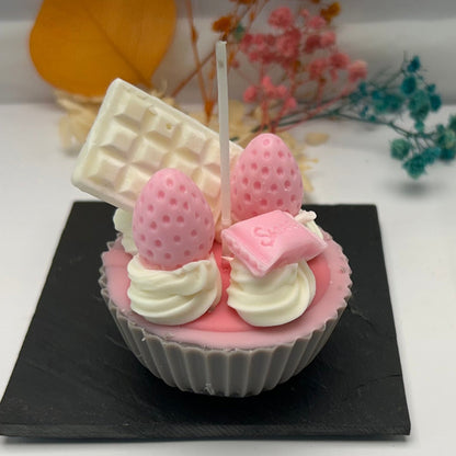 Kerze - Erdbeercupcake